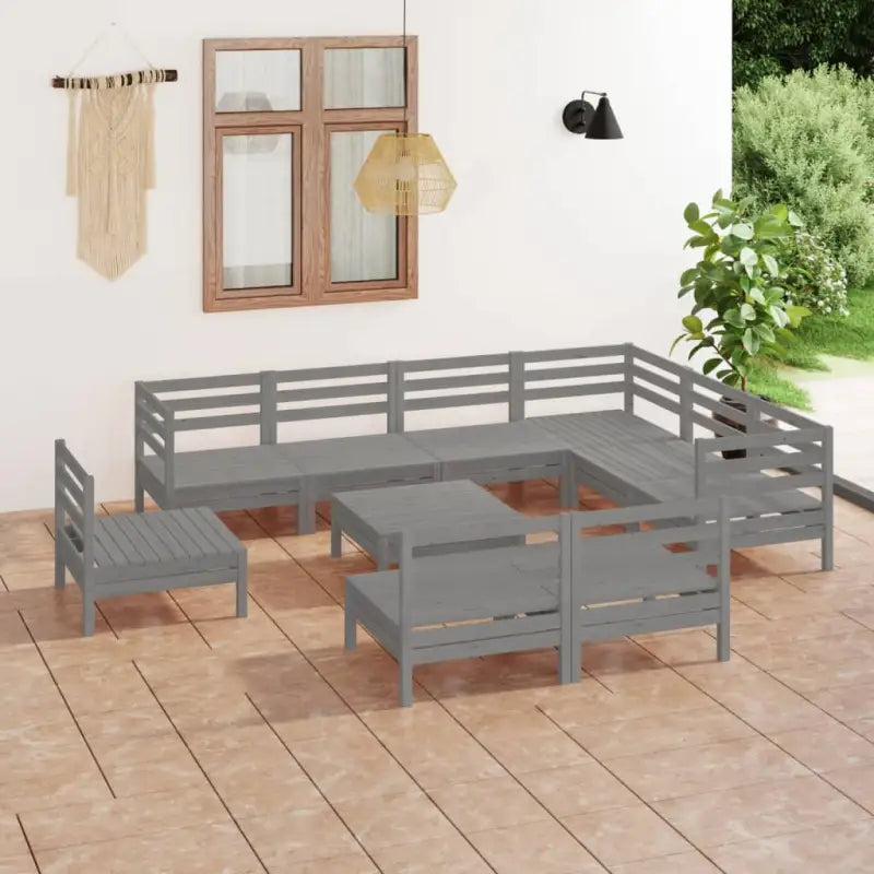 Houten tuinset van massief grenenhout met voetenbank en tafel - Grijs - Tuinsets
