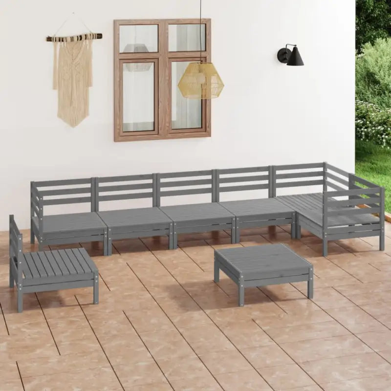 Houten tuinset van massief grenenhout met voetenbank en tafel - Grijs - Tuinsets