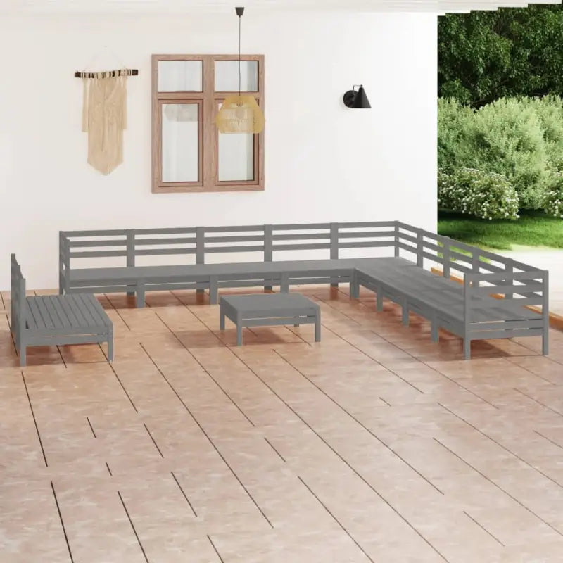 Houten tuinset van massief grenenhout met voetenbank en tafel - Grijs - Tuinsets