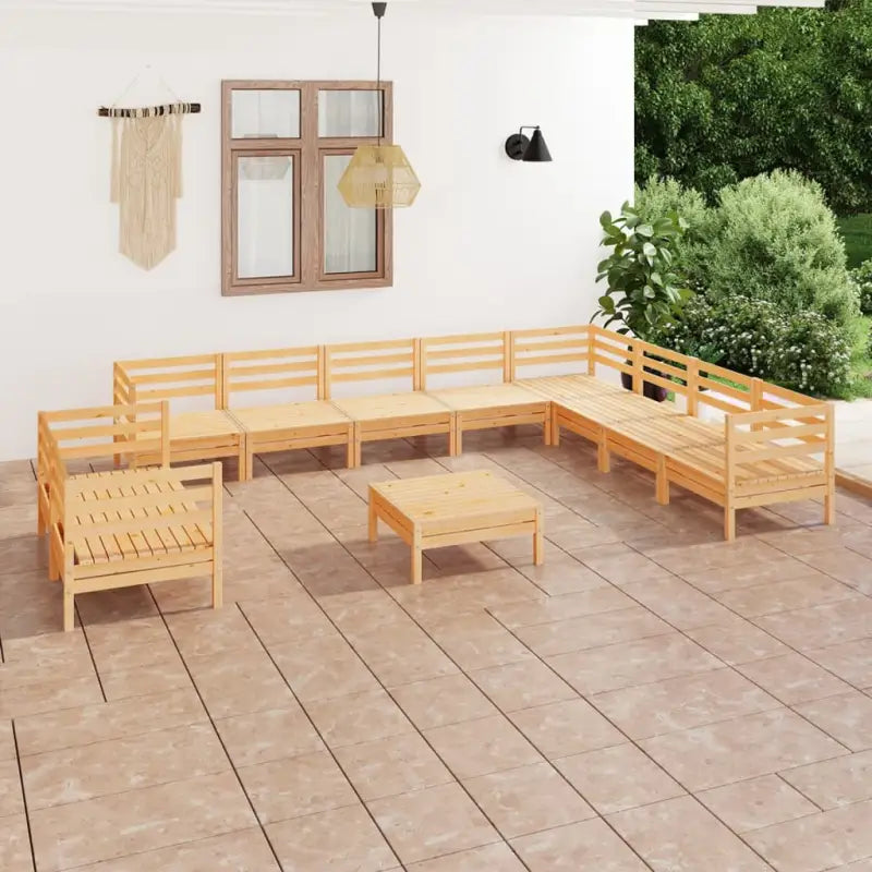 Houten tuinset van massief grenenhout met voetenbank en tafel - Naturel - Tuinsets