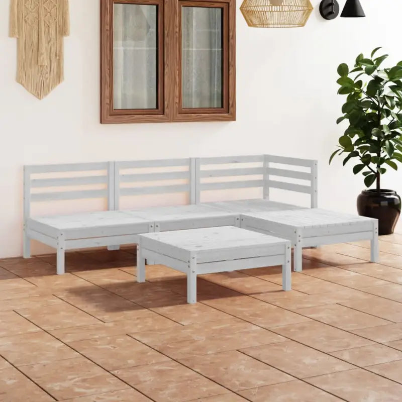 Houten tuinset van massief grenenhout met voetenbank en tafel - Wit - Tuinsets