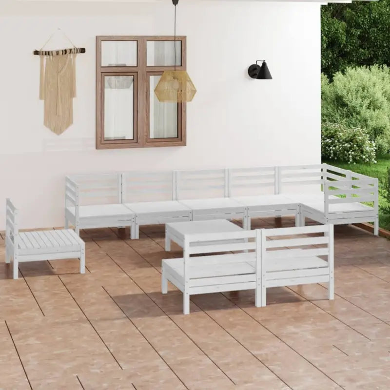 Houten tuinset van massief grenenhout met voetenbank en tafel - Wit - Tuinsets