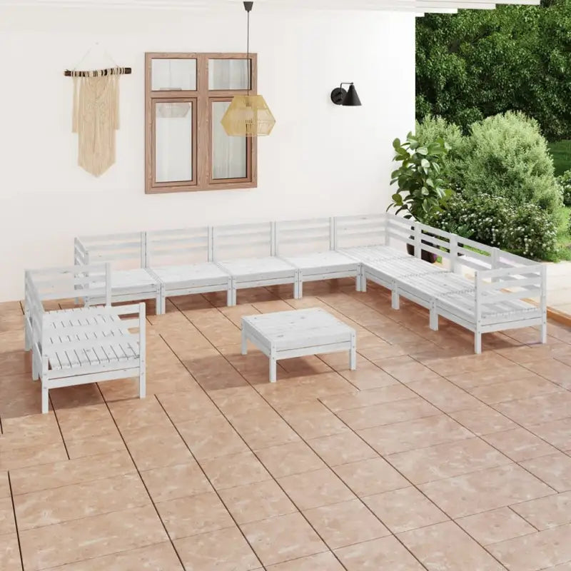 Houten tuinset van massief grenenhout met voetenbank en tafel - Wit - Tuinsets