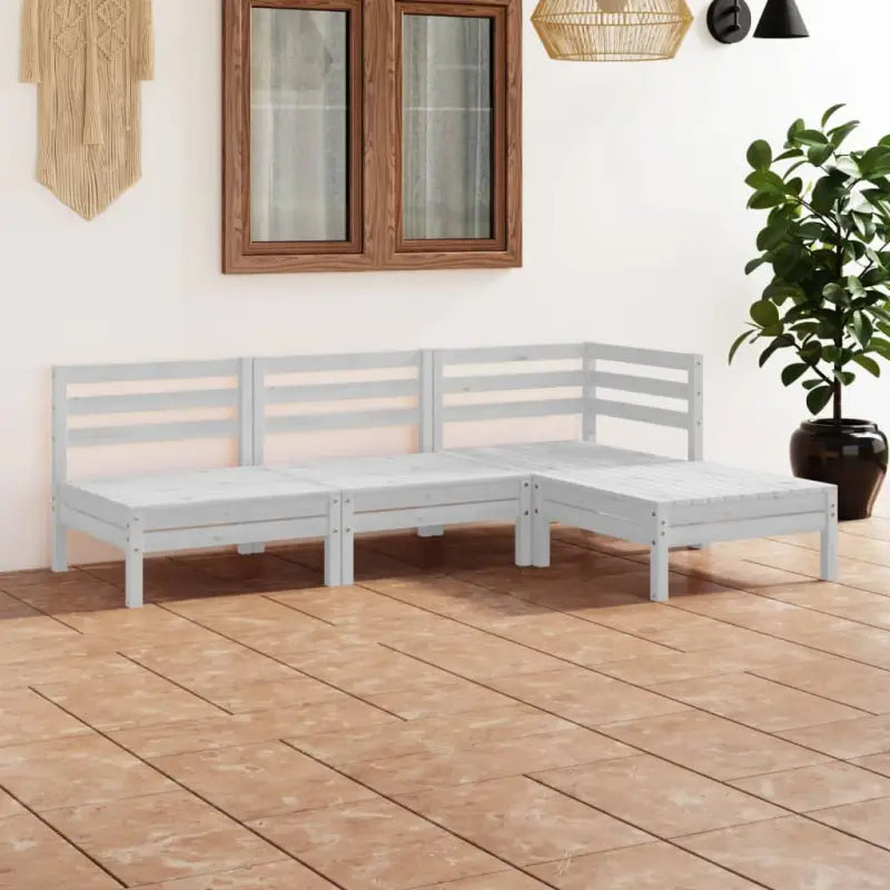 Houten tuinset van massief grenenhout met voetenbank en tafel - Wit - Tuinsets