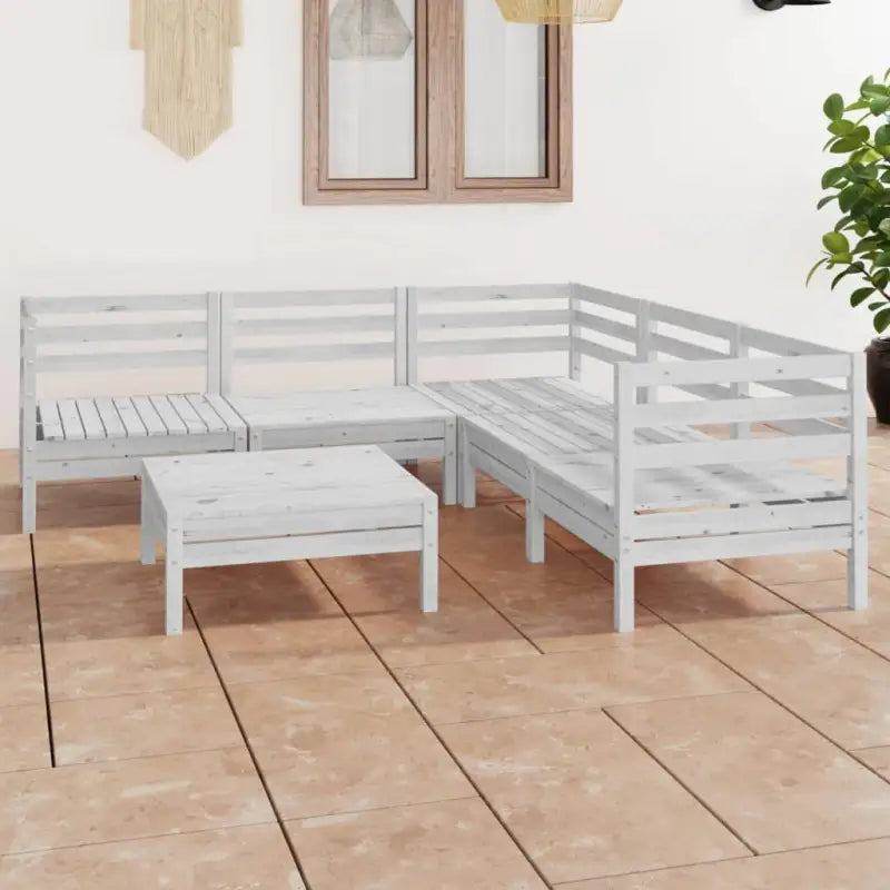 Houten tuinset van massief grenenhout met voetenbank en tafel - Wit - Tuinsets