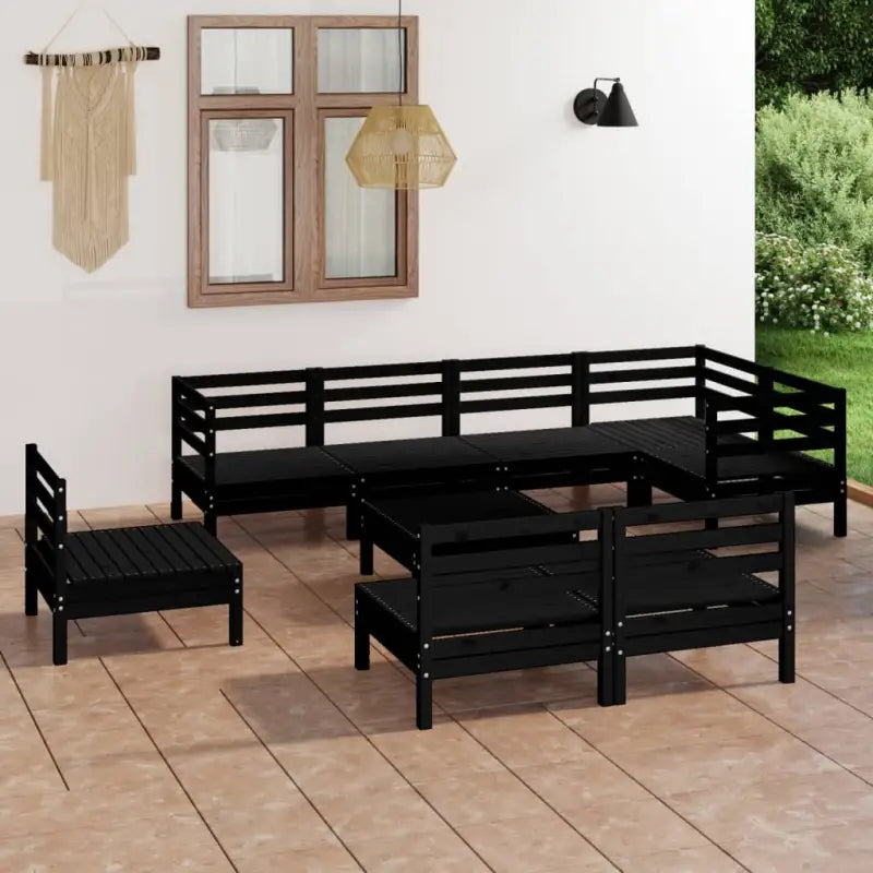 Houten tuinset van massief grenenhout met voetenbank en tafel - Zwart - Tuinsets