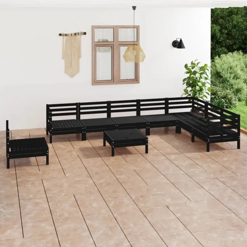 Houten tuinset van massief grenenhout met voetenbank en tafel - Zwart - Tuinsets