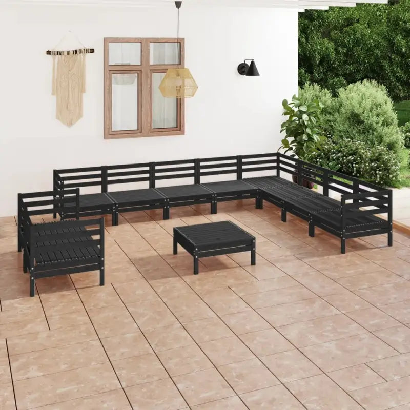 Houten tuinset van massief grenenhout met voetenbank en tafel - Zwart - Tuinsets