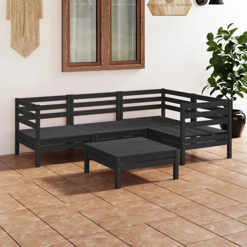 Houten tuinset van massief grenenhout met voetenbank en tafel - Zwart - Tuinsets