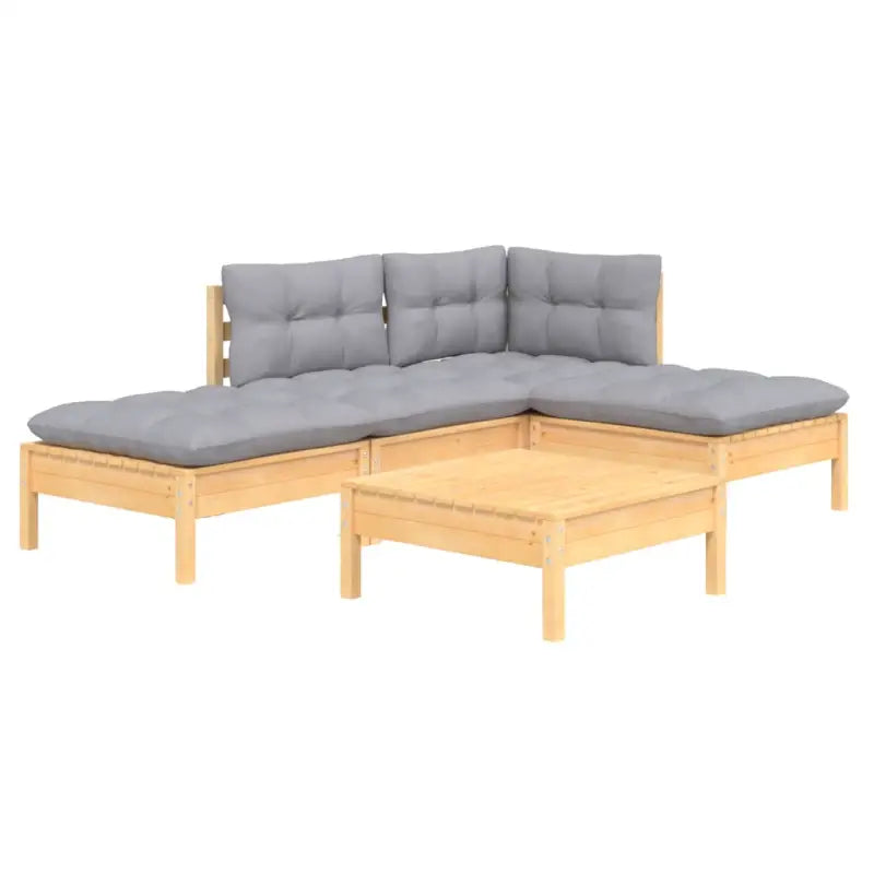 Houten tuinset van massief grenenhout met voetenbank tafel en rugzijkussen - Tuinsets