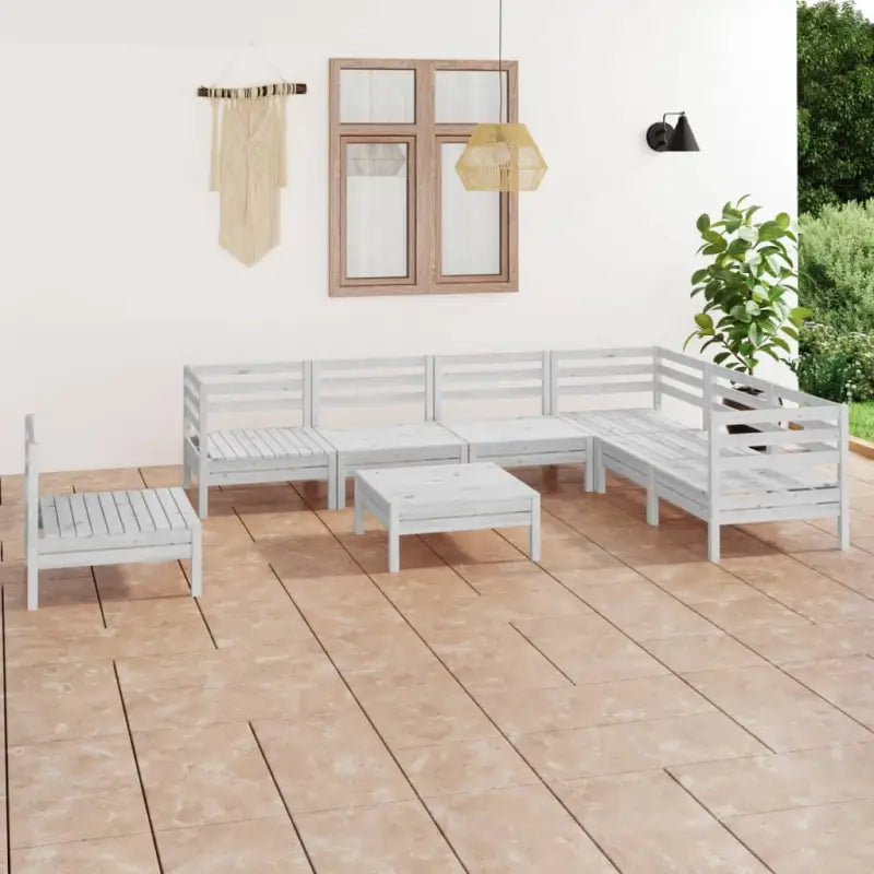Houten tuinset van massief grenenhout met voetenbank tafel voor ontspanning - Wit - Tuinsets
