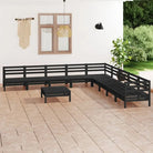 Houten tuinset van massief grenenhout met voetenbank tafel - Zwart - Tuinsets