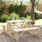 Houten tuinset van massief vurenhout met gebrande uitstraling - Naturel / 2x Bank + Tafel - Tuinsets