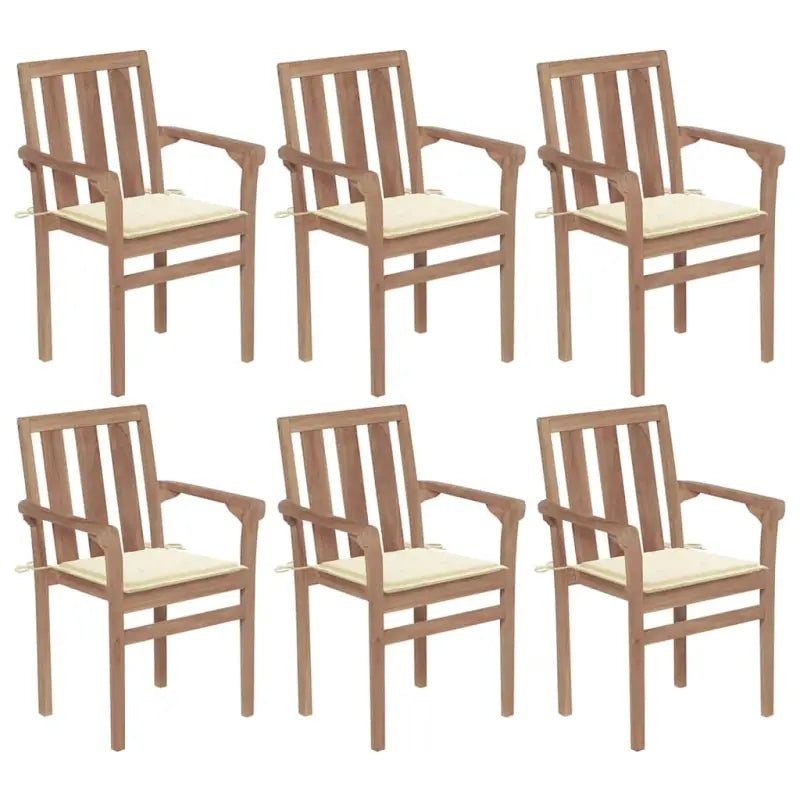 Houten tuinstoelen set met hard teakhout en fijn geschuurde afwerking - Crème / 6 - Tuinstoelen