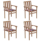Houten tuinstoelen set met hard teakhout en fijn geschuurde afwerking - Rood ruitpatroon / 4 - Tuinstoelen