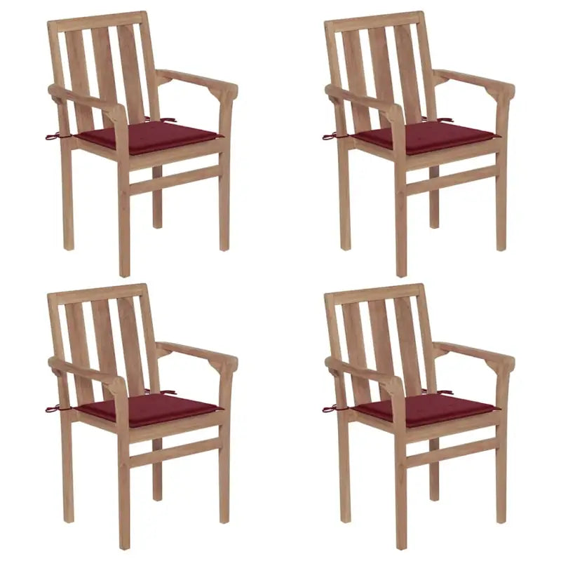 Houten tuinstoelen set met hard teakhout en fijn geschuurde afwerking - Wijnrood / 4 - Tuinstoelen