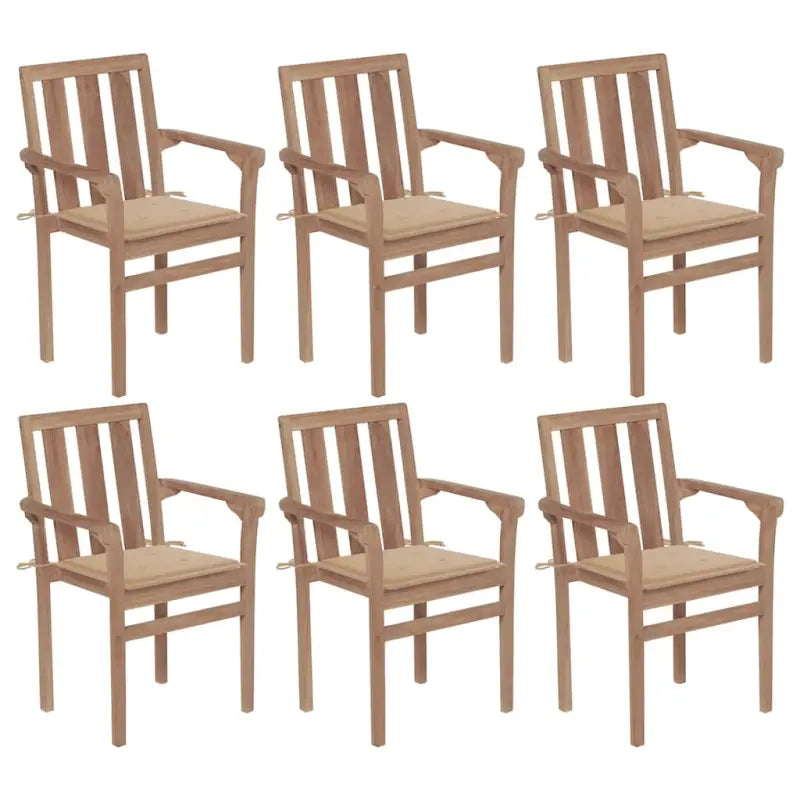 Houten tuinstoelen set met hard teakhout en fijn geschuurde afwerking - Beige / 6 - Tuinstoelen