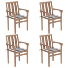Houten tuinstoelen set met hard teakhout en fijn geschuurde afwerking - Grijs ruitpatroon / 4 - Tuinstoelen