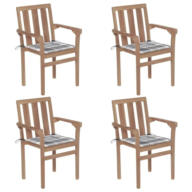 Houten tuinstoelen set met hard teakhout en fijn geschuurde afwerking - Grijs ruitpatroon / 4 - Tuinstoelen