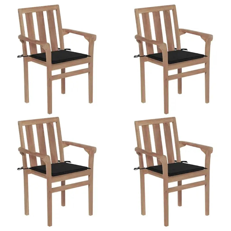 Houten tuinstoelen set met hard teakhout en fijn geschuurde afwerking - Zwart / 4 - Tuinstoelen