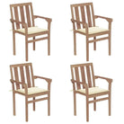 Houten tuinstoelen set met hard teakhout en fijn geschuurde afwerking - Crème / 4 - Tuinstoelen