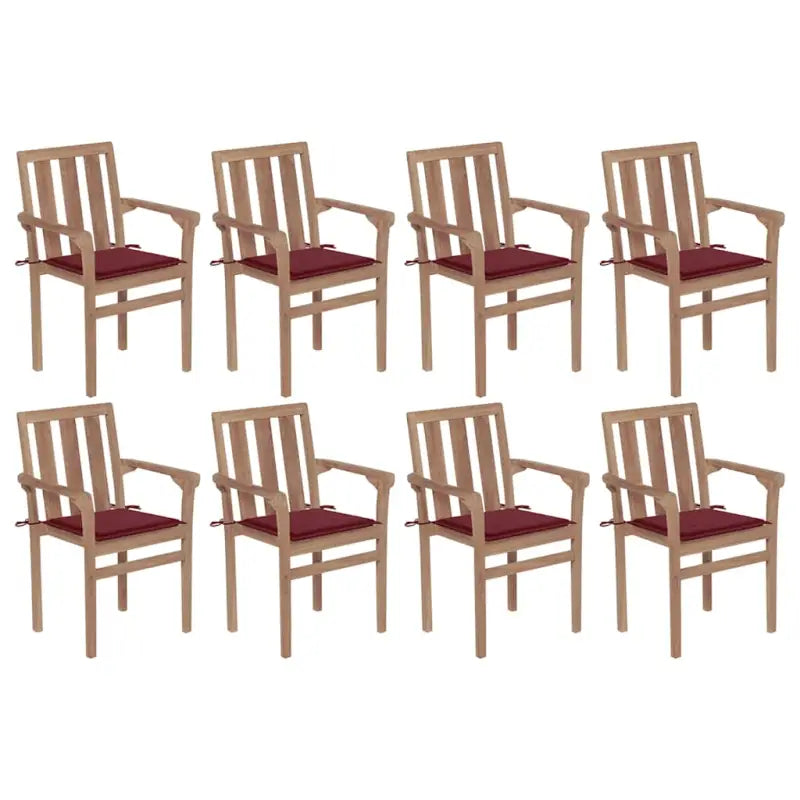 Houten tuinstoelen set met hard teakhout en fijn geschuurde afwerking - Wijnrood / 8 - Tuinstoelen