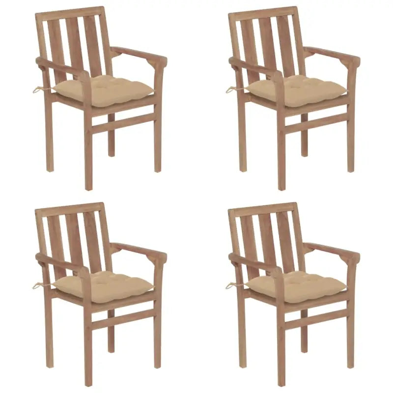 Houten tuinstoelen set van fijn geschuurd hard teakhout - Beige / 4 - Tuinstoelen