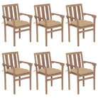 Houten tuinstoelen set van fijn geschuurd hard teakhout - Beige / 6 - Tuinstoelen
