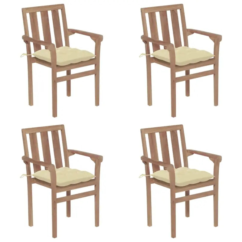 Houten tuinstoelen set van fijn geschuurd hard teakhout - Crème / 4 - Tuinstoelen
