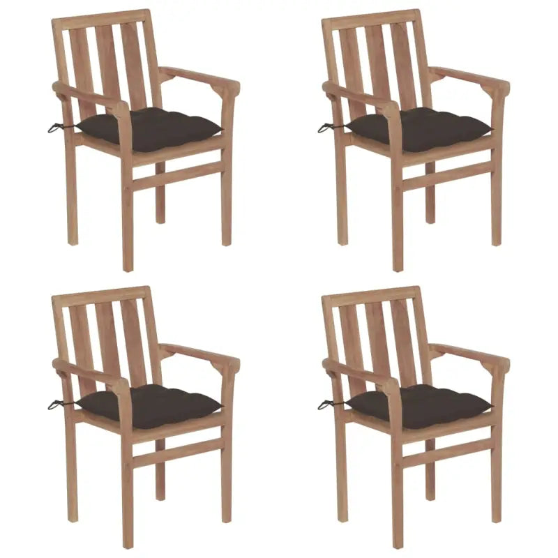 Houten tuinstoelen set van fijn geschuurd hard teakhout - Taupe / 4 - Tuinstoelen