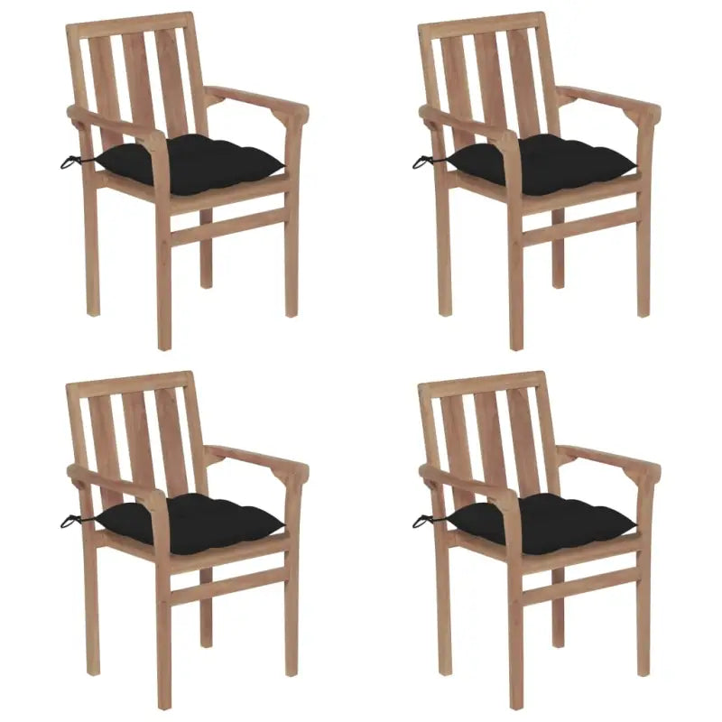 Houten tuinstoelen set van fijn geschuurd hard teakhout - Zwart / 4 - Tuinstoelen