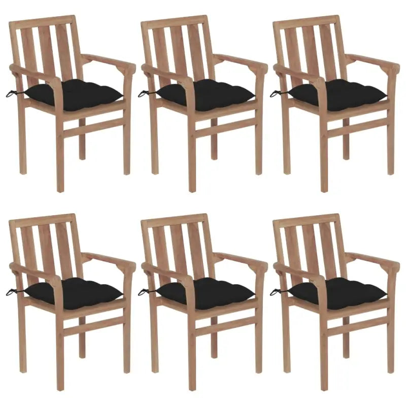 Houten tuinstoelen set van fijn geschuurd hard teakhout - Zwart / 6 - Tuinstoelen