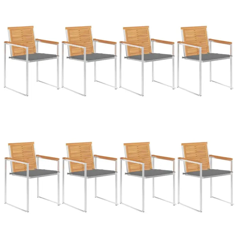 Houten tuinstoelen van massief teakhout met roestvrij staal elementen - Grijs / 8 - Tuinstoelen