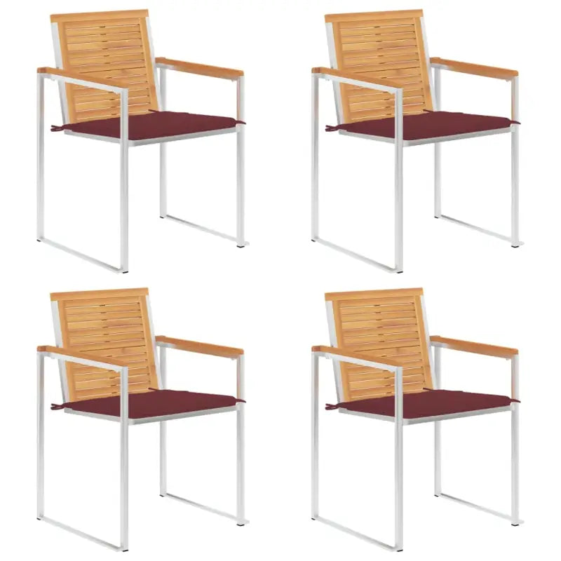 Houten tuinstoelen van massief teakhout met roestvrij staal elementen - Wijnrood / 4 - Tuinstoelen