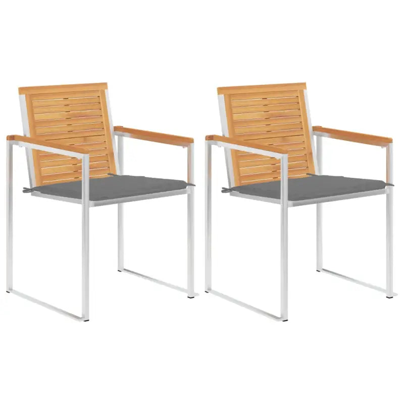 Houten tuinstoelen van massief teakhout met roestvrij staal elementen - Grijs / 2 - Tuinstoelen