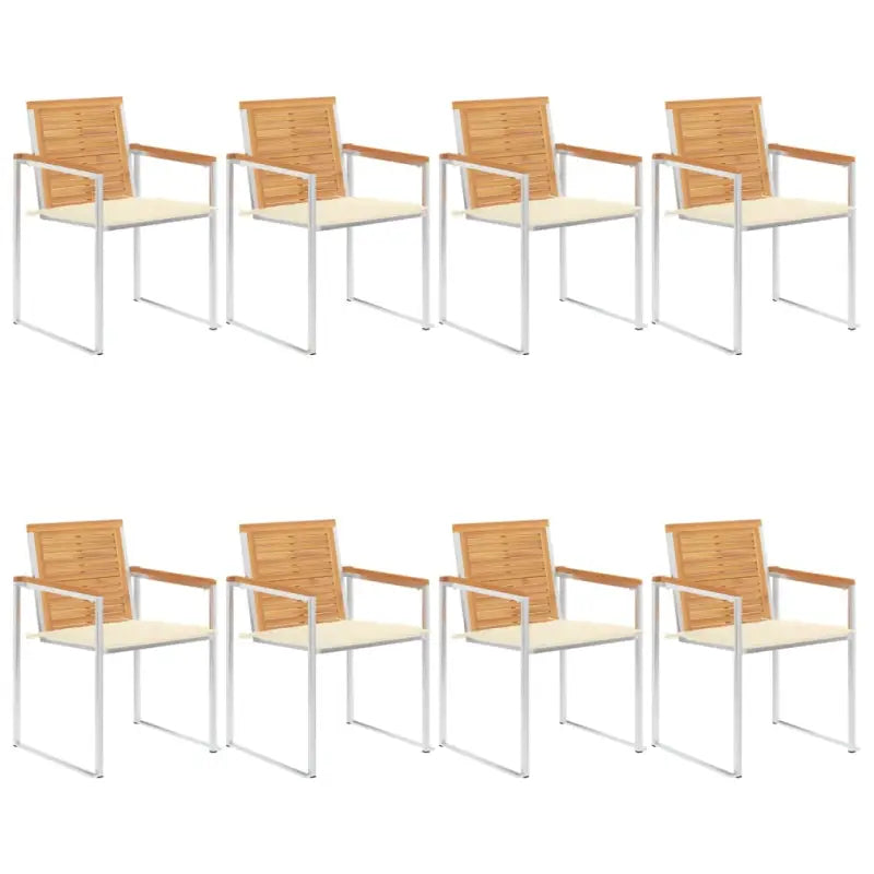 Houten tuinstoelen van massief teakhout met roestvrij staal elementen - Crème / 8 - Tuinstoelen