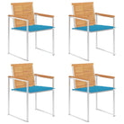Houten tuinstoelen van massief teakhout met roestvrij staal elementen - Blauw / 4 - Tuinstoelen