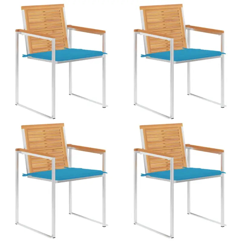 Houten tuinstoelen van massief teakhout met roestvrij staal elementen - Blauw / 4 - Tuinstoelen