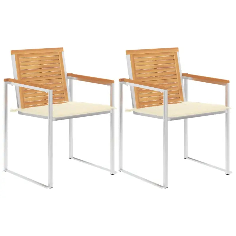 Houten tuinstoelen van massief teakhout met roestvrij staal elementen - Crème / 2 - Tuinstoelen