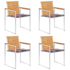 Houten tuinstoelen van massief teakhout met roestvrij staal elementen - Rood ruitpatroon / 4 - Tuinstoelen