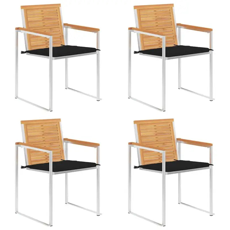 Houten tuinstoelen van massief teakhout met roestvrij staal elementen - Zwart / 4 - Tuinstoelen