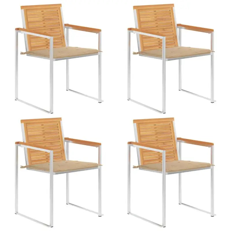 Houten tuinstoelen van massief teakhout met roestvrij staal elementen - Beige / 4 - Tuinstoelen