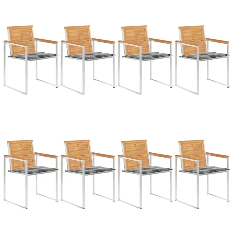 Houten tuinstoelen van massief teakhout met roestvrij staal elementen - Grijs patroon / 8 - Tuinstoelen