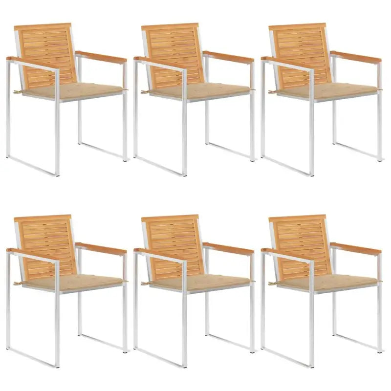 Houten tuinstoelen van massief teakhout met roestvrij staal elementen - Beige / 6 - Tuinstoelen