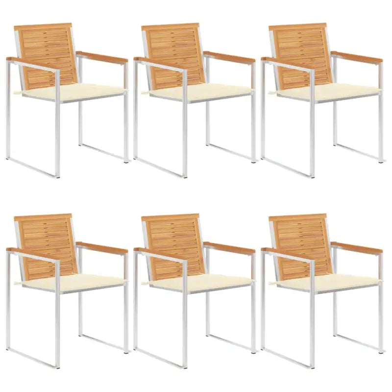 Houten tuinstoelen van massief teakhout met roestvrij staal elementen - Crème / 6 - Tuinstoelen