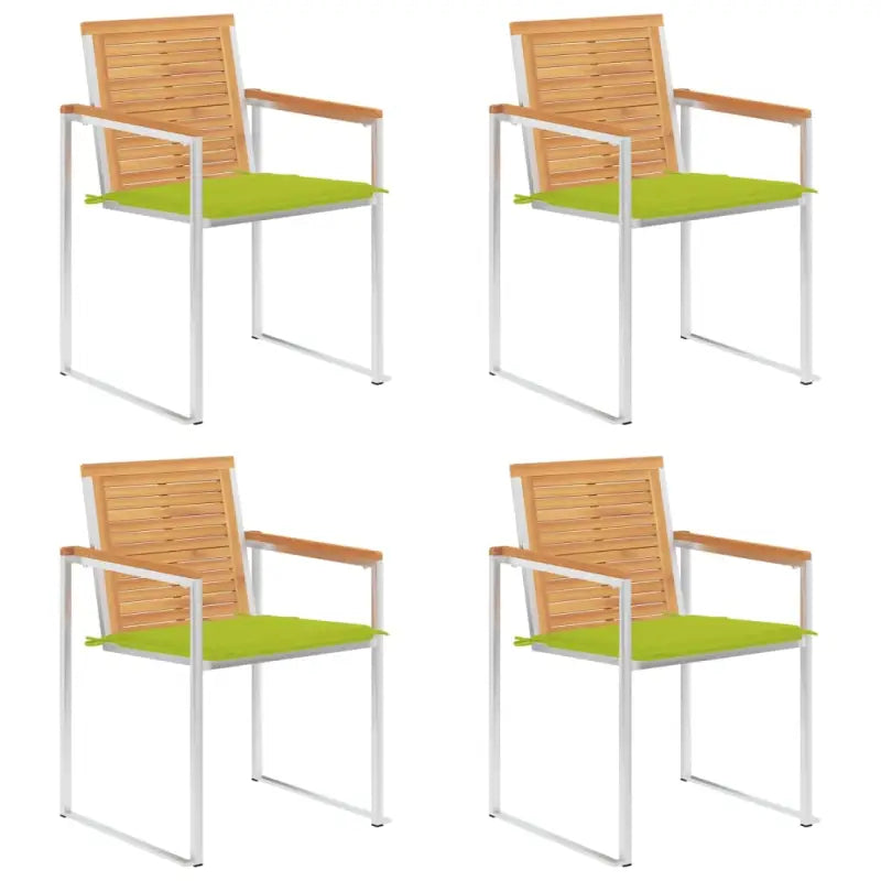 Houten tuinstoelen van massief teakhout met roestvrij staal elementen - Heldergroen / 4 - Tuinstoelen