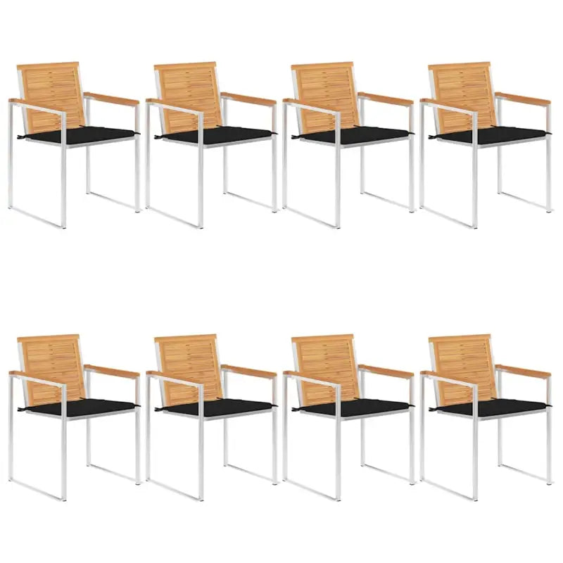 Houten tuinstoelen van massief teakhout met roestvrij staal elementen - Zwart / 8 - Tuinstoelen