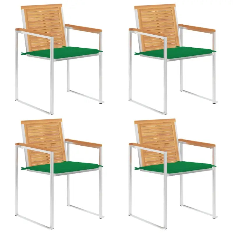 Houten tuinstoelen van massief teakhout met roestvrij staal elementen - Groen / 4 - Tuinstoelen