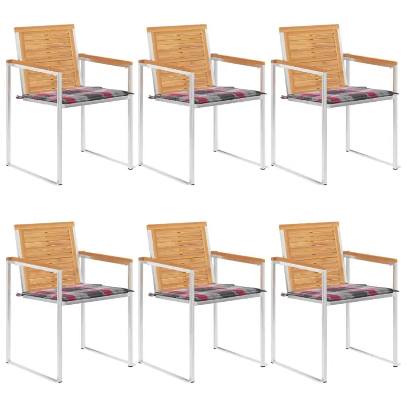 Houten tuinstoelen van massief teakhout met roestvrij staal elementen - Rood ruitpatroon / 6 - Tuinstoelen