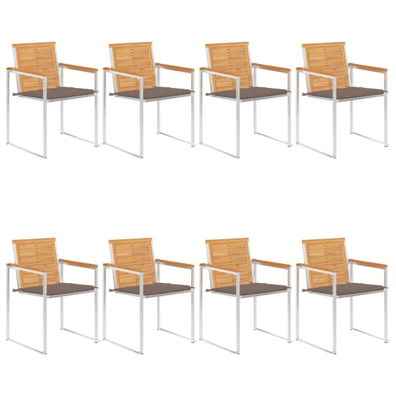 Houten tuinstoelen van massief teakhout met roestvrij staal elementen - Taupe / 8 - Tuinstoelen
